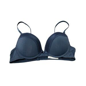 Laura Ashley Navy Blue Lace Trim Underwire Bra Sz 34C Intimate Underwear